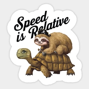 Funny Lazy Pirate Sloth Riding Tortoise Speed is Relative Sticker